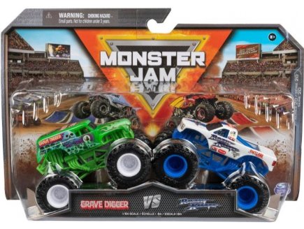 COFFRET 2 MONSTER JAM : GRAVE DIGGER ET RAZIN KANE - VEHICULE MINIATURE METAL VERT ET BLANC - SPIN MASTER