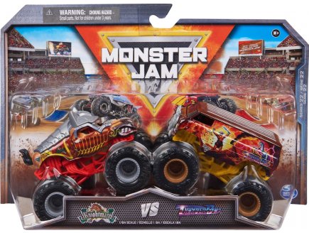 COFFRET 2 MONSTER JAM : KNIGHTMARE ET THUNDER BUS - VEHICULE MINIATURE METAL GRIS ET BRUN - SPIN MASTER