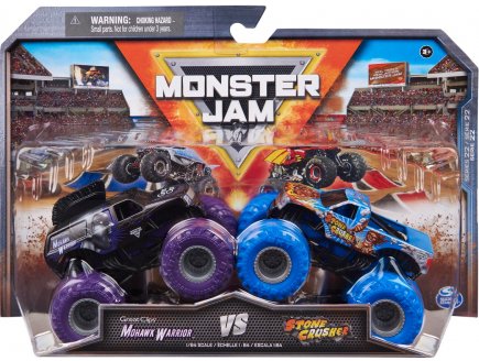 COFFRET 2 MONSTER JAM : MOWARK WORRIOR ET STONE CRUSHER - VEHICULE MINIATURE METAL NOIR BLEU - SPIN MASTER