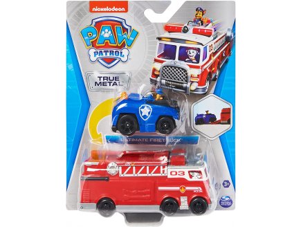 COFFRET 2 VEHICULES METAL PAT PATROUILLE CAMION POMPIER MARCUS + CAMION POLICE CHASE - CHIEN - PAW PATROL - SPIN MASTER - 20124311