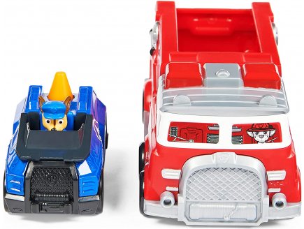 Coffret 2 vehicules metal pat patrouille camion pompier marcus + camion police chase - chien - paw patrol - Spin master - 20124311