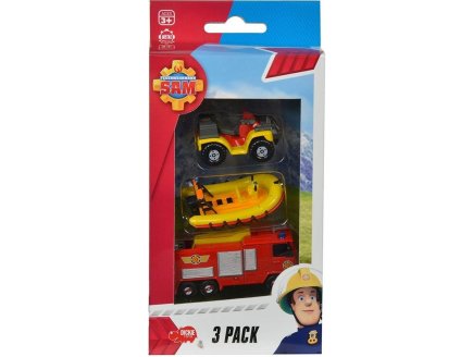 Coffret 3 vhicules en mtal Sam le Pompier : Quad Mercury - Bateau Neptune - Camion Jupiter - Voiture miniature - Dickie 203099629038