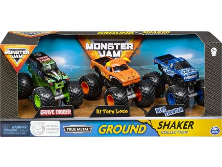 COFFRET 3 VEHICULES MONSTER JAM : BLUE THUNDER - EL TORO LOCO - GRAVE DIGGER - VOITURE COLLECTION SHAKER - SPIN MASTER