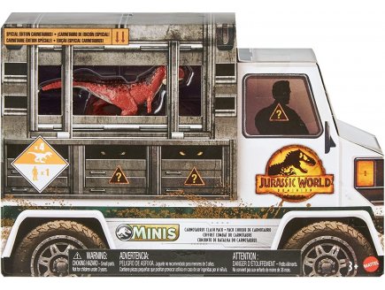 COFFRET 4 DINOSAURES COMBAT CARNOTAURUS + 1 FIGURINE - DINO - JURASSIC WORLD - MATTEL GWP72