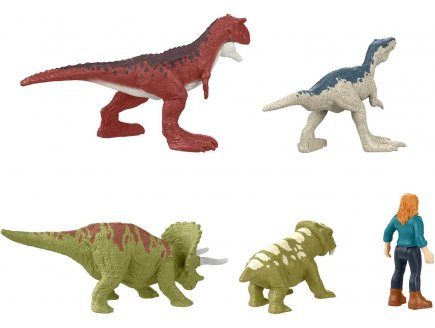 Coffret 4 dinosaures combat carnotaurus + 1 figurine - dino - jurassic world - mattel gwp72