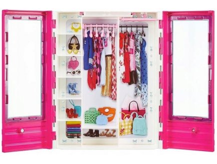 Coffret 4 en 1 : cabriolet + dressing + poupee barbie + ken  - Mattel - gvk05 - accessoire poupee