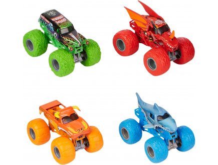 Coffret 4 vehicules monster jam : el toro loco - megalodon - dragonoid - grave digger - voiture collection tough treads 1.64 - Spin master