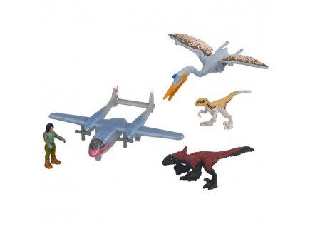 Coffret adrenaline 3 dinosaures combat ultime + 1 figurine + 1 avion - dino - jurassic world - mattel gwp73