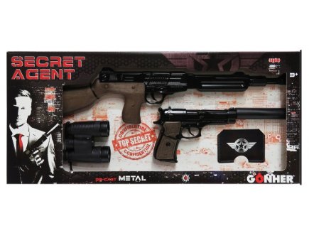 Coffret agent secret armes 8 coups et accessoires - gonher - espion