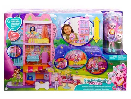 COFFRET APPARTEMENT DES ENCHANTIMALS - MAISON 3 ETAGES - POUPEE 15 CM, CHIOT, ACCESSOIRES - MATTEL - HHC18