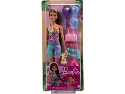 Coffret Barbie 3 en 1 Joueuse de Tennis - Rollers et Coach Sportif + Chien - 12 pi�ces - Poup�e mannequin Sport Tennis - Mattel HKT91
