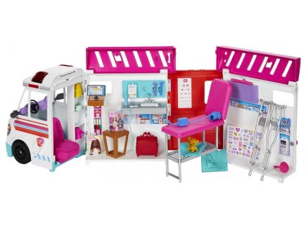 COFFRET BARBIE AMBULANCE ET CLINIQUE - VEHICULE MEDICAL 2 EN 1 - MATTEL - HKT79