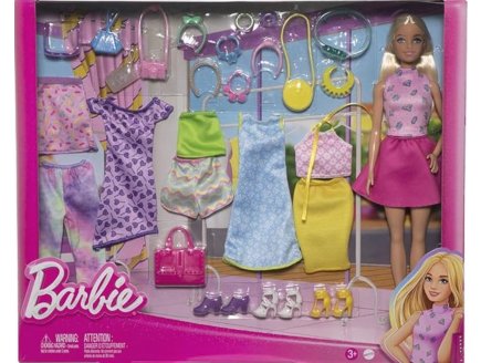 Coffret Barbie Blonde et 6 tenues + 4 paires de chaussures + 14 accessoires - Vêtement - Set Poupée mannequin 25 pieces - Mattel HKB07