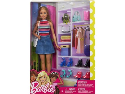 Coffret Barbie Blonde Mode avec 4 paires de chaussures + 2 sacs à main + 4 accessoires - Set Poupée mannequin 14 pièces - Mattel FVJ42