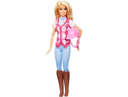 Coffret barbie cavalire poupe barbie blonde + accessoires - collection centre questre - poupe mannequin - Mattel - hxj38