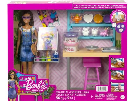 COFFRET BARBIE ET L'ATELIER DE PEINTURE AVEC POUPEE BARBIE + ACCESSOIRES - 26 PIECES - POUPEE MANNEQUIN - MATTEL - HCM85