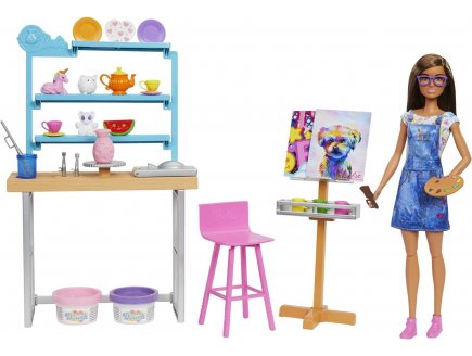 Coffret barbie et l'atelier de peinture avec poupee barbie + accessoires - 26 pieces - poupee mannequin - Mattel - hcm85