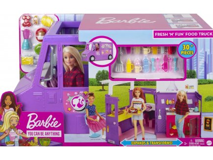 COFFRET BARBIE LE FOOD TRUCK - VEHICULE - RESTAURANT - 30 ACCESSOIRES - 2 EN 1 - MATTEL - GMW07