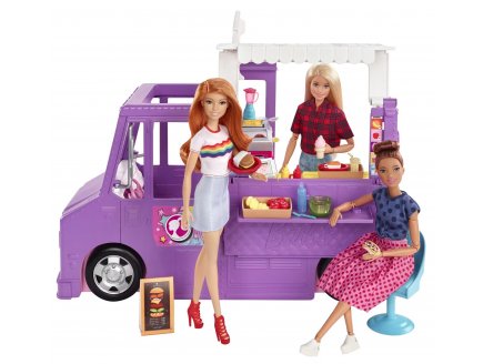 Coffret barbie le food truck - vehicule - restaurant - 30 accessoires - 2 en 1 - Mattel - gmw07