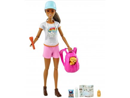 Coffret Barbie Randonnée avec sac à dos et chien - 10 pièces - Poupée mannequin vacance et loisir - Mattel HNC39