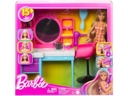 COFFRET BARBIE SALON DE COIFFURE ET POUPEE MANNEQUIN + 16 ACCESSOIRES - MATTEL - HKV00