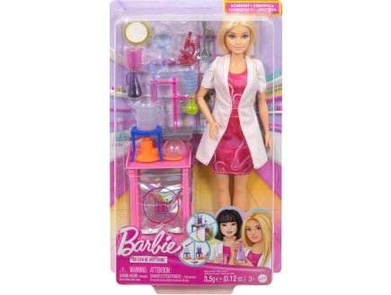 Coffret Barbie Scientifique : Poupée Blonde Docteur avec 17 accessoires - Poupée Mannequin - Mattel - JCR70