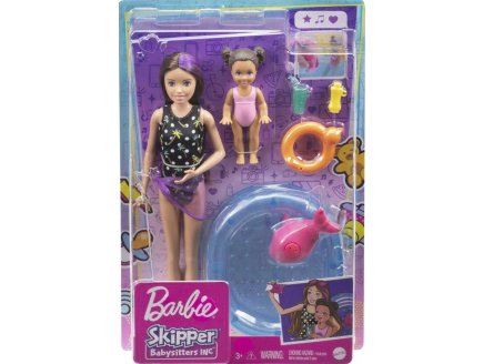 COFFRET BARBIE SKIPPER BABYSITTER AVEC PISCINE + PETITE FILLE + 5 ACCESSOIRES  - MATTEL - GRP39 - POUPEES ET ACCESSOIRES