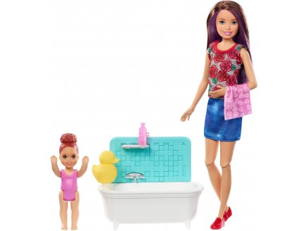 Coffret barbie skipper babysitter la salle de bain avec baignoire - Mattel - fxh05 - poupees et accessoires