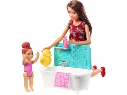 Coffret barbie skipper babysitter la salle de bain avec baignoire - Mattel - fxh05 - poupees et accessoires