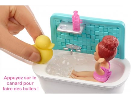 Coffret barbie skipper babysitter la salle de bain avec baignoire - Mattel - fxh05 - poupees et accessoires