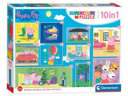 COFFRET DE 10 PUZZLES ENFANT PEPPA PIG ET SES AMIS 18 - 30 - 48 - 60 - PIECES - PEPPA LE COCHON