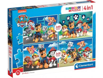 Coffret de 4 puzzles enfant pat patrouillle chien en mission  2 x 20 pieces et 2 x 60 pieces - Clementoni - 24801