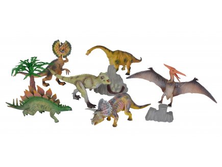 Coffret de 6 dinosaures + 3 accessoires - figurine - animaux prehistorique - dino