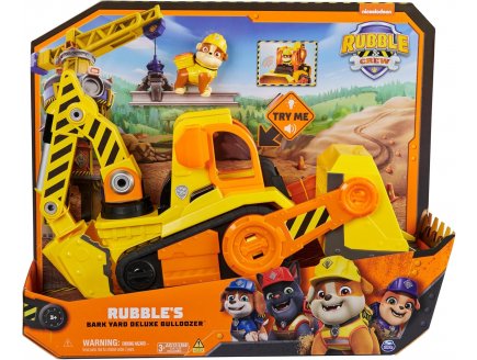 Coffret de luxe Pat patrouille ruben & cie : grand camion tractopelle 38 cm son et lumiere + ruben - vehicule de luxe - figurine chien - paw patrol