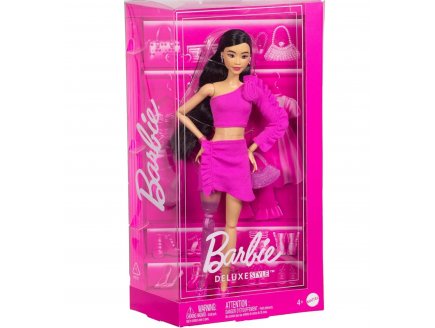 Coffret Deluxe Barbie : Poupée cheveux noirs Style n° 2 avec jupe et haut rose - Poupée Mannequin - Mattel - HYV26