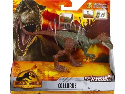 COFFRET DINOSAURE EXTREME DAMAGE COELURUS - DINO ARTICULE 19 CM - JURASSIC WORLD - MATTEL