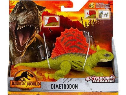 COFFRET DINOSAURE EXTREME DAMAGE DIMETRODON - DINO ARTICULE VERT 19 CM - JURASSIC WORLD - MATTEL