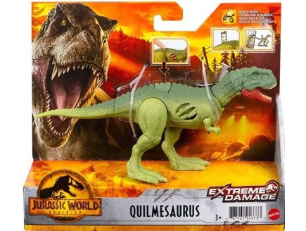 COFFRET DINOSAURE EXTREME DAMAGE QUILMESAURUS - DINO ARTICULE VERT 19 CM - JURASSIC WORLD - MATTEL