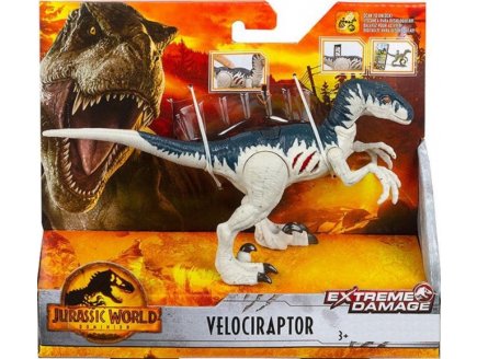 COFFRET DINOSAURE EXTREME DAMAGE VELOCIRAPTOR - DINO ARTICULE 19 CM - JURASSIC WORLD - MATTEL