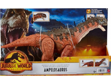 COFFRET DINOSAURE MEGA ACTION : AMPELOSAURUS - ARTICULE - DINO DOMINION - JURASSIC WORLD - MATTEL HDX50