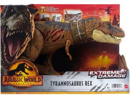 COFFRET DINOSAURE TYRANNOSAURUS REX 43 CM - ARTICULE  - DINO EXTREME DAMAGE - JURASSIC WORLD - MATTEL HGC19