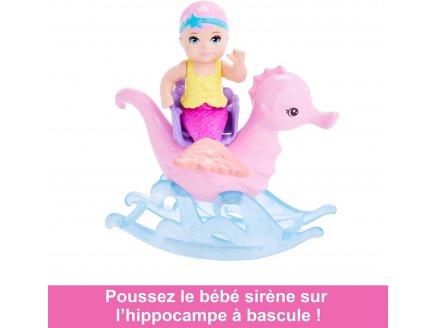 Coffret dreamtopia barbie sir?ne basysitter avec bebe sir?ne + 3 animaux marins + man?ge - poup?e mannequin - Mattel - hlc30