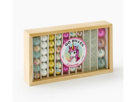 Coffret en bois de 60 billes Licorne - Kim play - Jeu de recreation, adresse