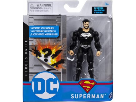 COFFRET FIGURINE SUPERMAN NOIR 10 CM AVEC 3 ACCESSOIRES MYSTERE - DC - SPIN MASTER