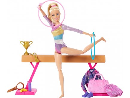 Coffret gymnastique : poutre avec poupe barbie + accessoires - 22 pices - poupe mannequin - Mattel - hrg52