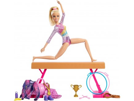 Coffret gymnastique : poutre avec poupe barbie + accessoires - 22 pices - poupe mannequin - Mattel - hrg52