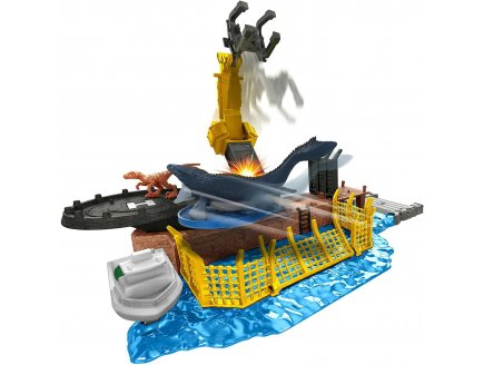 Coffret l'attaque du mosasaurus : 2 dinosaures combat + accessoires - dino - jurassic world - mattel hff11
