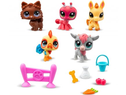Coffret Littlest Petshop 5 figurines animaux Ferme + Accessoires - Bandai