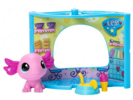Coffret Littlest Petshop Boutique de glace + salamandre rose + accessoires - 1 figurine Pet shop G7 21 - Animal marin - Bandai