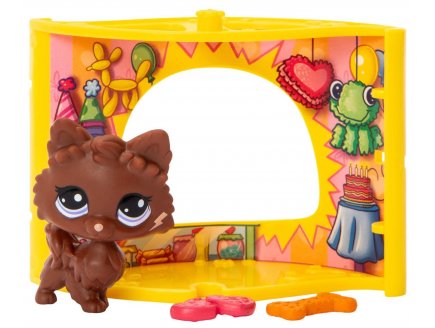 Coffret Littlest Petshop Boutique Fête Pinata + chien brun + accessoires - 1 figurine Pet shop G7 60 - Animal domestique - Bandai